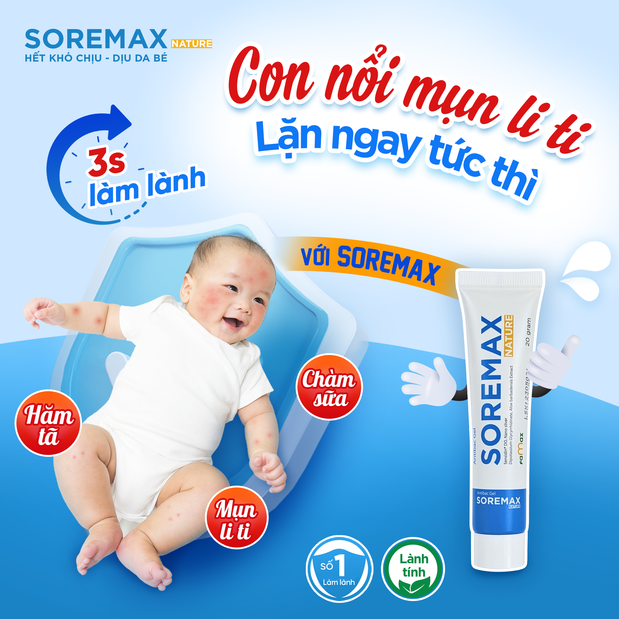 Soremax giúp giảm nhanh tình trạng mẩn đỏ ở trẻ